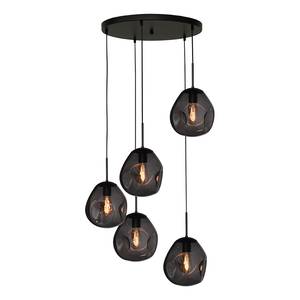 Suspension Lava Rund Acier thermopoudré / Verre - 5 ampoules - Noir / Gris