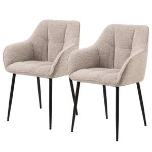 Chaises à accoudoirs Noela - Lot de 2 Bouclé / Fer - Beige / Noir