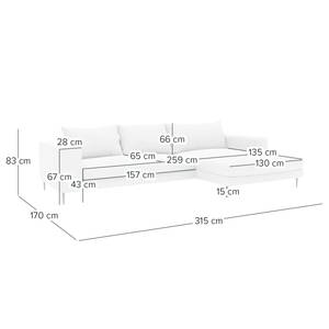 Hoekbank STREAKY BAY met chaise longue Geweven stof Caya: Antracietkleurig - Longchair vooraanzicht rechts - Met slaapfunctie - Zonder hocker