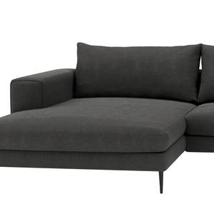 Hoekbank STREAKY BAY met chaise longue Geweven stof Caya: Antracietkleurig - Longchair vooraanzicht links - Met slaapfunctie - Zonder hocker