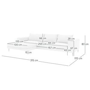 Hoekbank STREAKY BAY met chaise longue Geweven stof Caya: Antracietkleurig - Longchair vooraanzicht links - Met slaapfunctie - Zonder hocker