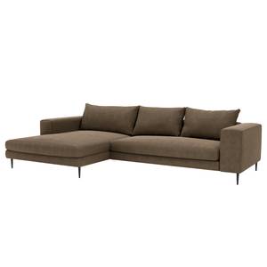 Hoekbank STREAKY BAY met chaise longue Geweven stof Caya: Bruin - Longchair vooraanzicht links - Met slaapfunctie - Zonder hocker