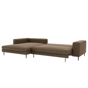 Hoekbank STREAKY BAY met chaise longue Geweven stof Caya: Bruin - Longchair vooraanzicht links - Met slaapfunctie - Zonder hocker