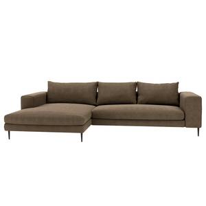 Hoekbank STREAKY BAY met chaise longue Geweven stof Caya: Bruin - Longchair vooraanzicht links - Met slaapfunctie - Zonder hocker