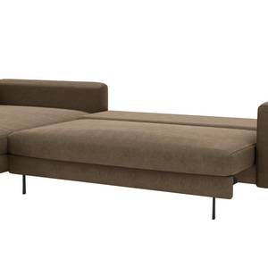 Hoekbank STREAKY BAY met chaise longue Geweven stof Caya: Bruin - Longchair vooraanzicht links - Met slaapfunctie - Zonder hocker