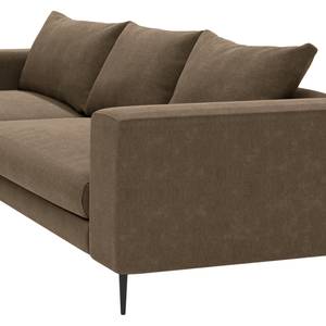 Hoekbank STREAKY BAY met chaise longue Geweven stof Caya: Bruin - Longchair vooraanzicht links - Met slaapfunctie - Zonder hocker