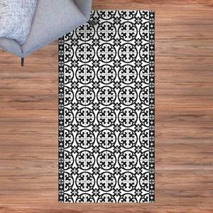 Tapis en vinyle carrelage cercle Vinyle / Polyester - Noir / Blanc - 80 x 160 cm