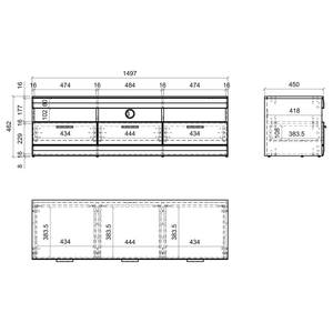 Meuble TV Porsi Gris mat / Imitation chêne - Largeur : 150 cm