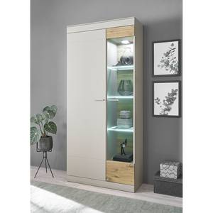 Vetrina con credenza Porsi Grigio opaco / Effetto quercia - Anta in vetro a destra