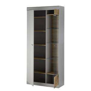 Vetrina con credenza Porsi Grigio opaco / Effetto quercia - Anta in vetro a destra