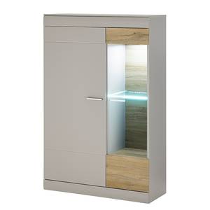 Highboard Porsi mat grijs/tin-eikenhouten look - Glazendeur rechts