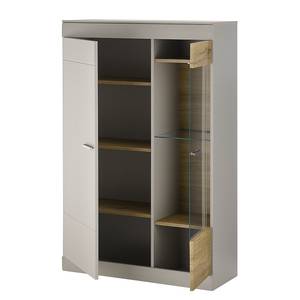 Highboard Porsi mat grijs/tin-eikenhouten look - Glazendeur rechts