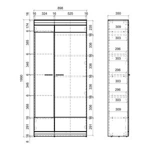 Vitrine Porsi Gris mat / Imitation chêne - Porte en verre à gauche