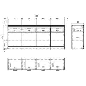 Buffet Porsi Gris mat / Imitation chêne - Largeur : 200 cm