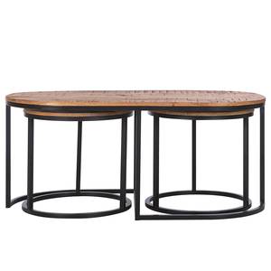 Tables basses Oval - Lot de 3 Manguier massif - Manguier / Noir