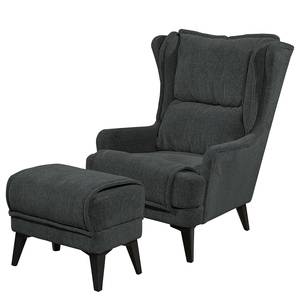 Fauteuil bergère Manesa Bouclé tissu Raya: Anthracite - Sans repose-pieds