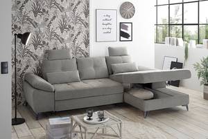 Ecksofa Afragola Microvelours Thala: Grau - Longchair davorstehend rechts