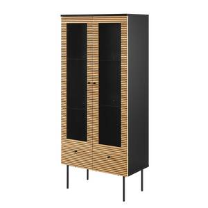 Vitrine Langemark MDF / Plaqué bois véritable - Chêne / Noir - Largeur : 79 cm