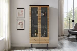 Vitrine Langemark MDF / Plaqué bois véritable - Chêne / Noir - Largeur : 79 cm