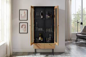 Vitrine Langemark MDF / Plaqué bois véritable - Chêne / Noir - Largeur : 79 cm