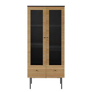 Vitrine Langemark MDF / Plaqué bois véritable - Chêne / Noir - Largeur : 79 cm