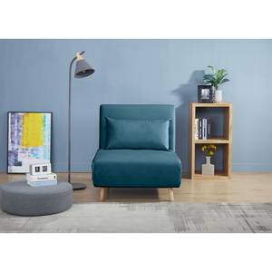 Fauteuil convertible ELANDS Tissu - Velours Criada: Bleu foncé - Hêtre clair