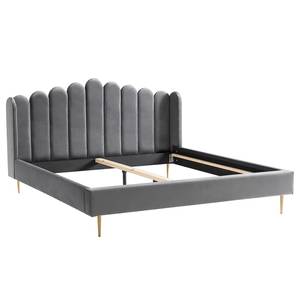 Gestoffeerd bed Kronach polyester/MDF - Grijs/Goudkleurig - 140 x 200cm