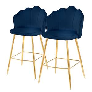 Tabourets de bar Eisfeld - Lot de 2 Polyester - Bleu foncé / Doré