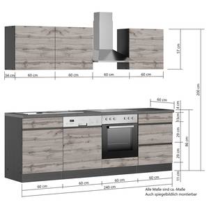 Keukenblok Turin combi A Grijs/Eikenhoutlook wotan - Breedte: 240 cm - Met elektrische apparatuur