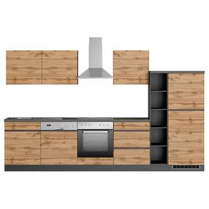 Küchenzeile Turin Kombi A Wotaneiche Dekor / Graphit - Breite: 330 cm - Mit Elektrogeräten