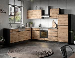 Hoek-keukenblok Turin combi A Eikenhoutlook wotan/Grafiet - Breedte: 240 cm - Zonder elektrische apparatuur