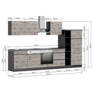 Keukenblok Turin combi B Grijs/Eikenhoutlook wotan - Breedte: 330 cm - Met elektrische apparatuur