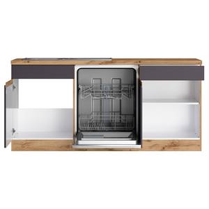 Hoek-keukenblok Turin combi A Grijs/Eikenhoutlook wotan - Breedte: 240 cm - Met elektrische apparatuur