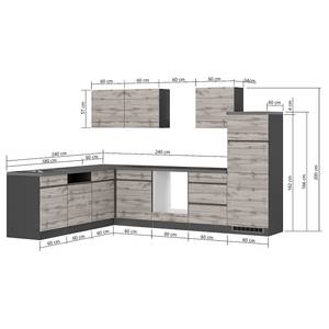 Eck-Küchenzeile Turin Kombi B Wotaneiche Dekor / Graphit - Ohne Elektrogeräte