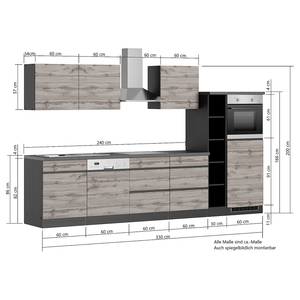 Keukenblok Turin combi C Grijs/Eikenhoutlook wotan - Breedte: 330 cm - Inductie - Met elektrische apparatuur