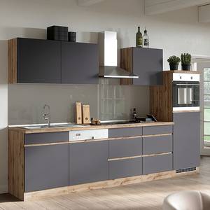 Küchenzeile Turin Kombi C Grau / Wotaneiche Dekor - Breite: 300 cm - Induktion - Mit Elektrogeräten