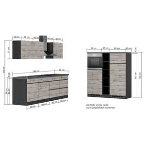 Küchenzeile Turin Kombi D Wotaneiche Dekor / Graphit - Breite: 390 cm - Glaskeramik - Mit Elektrogeräten