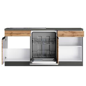 Hoek-keukenblok Turin combi C Eikenhoutlook wotan/Grafiet - Breedte: 300 cm - Glas-keramisch - Met elektrische apparatuur