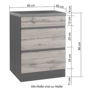 Unterschrank Turin 3 Schubkästen Grau / Wotaneiche Dekor