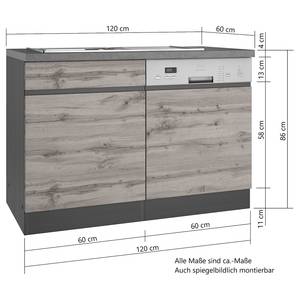 Lage kast voor vaatwasser Turin 1 deur Grijs/Eikenhoutlook wotan