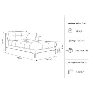 Chaise longue Costellio Velours Blonda: Grijs - Rechts uitlijnen