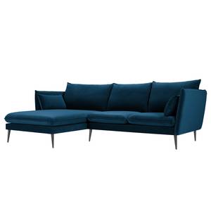 Ecksofa Amandola mit Ottomane Samt Ravi: Marineblau - Longchair davorstehend links