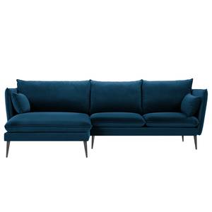 Ecksofa Amandola mit Ottomane Samt Ravi: Marineblau - Longchair davorstehend links