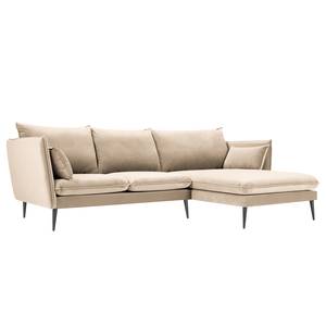 Ecksofa Amandola mit Ottomane Samt Ravi: Creme - Longchair davorstehend rechts