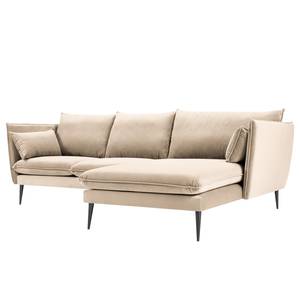 Ecksofa Amandola mit Ottomane Samt Ravi: Creme - Longchair davorstehend rechts