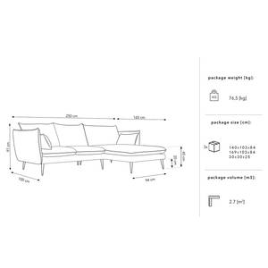 Ecksofa Amandola mit Ottomane Samt Ravi: Creme - Longchair davorstehend rechts