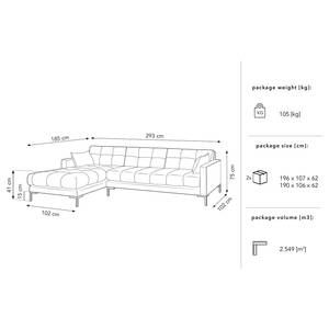 Ecksofa Costellio mit Ottomane Samt Blonda: Stahlblau - Longchair davorstehend links