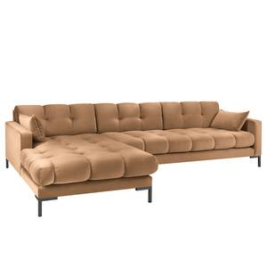 Ecksofa Costellio mit Ottomane Samt Blonda: Cappuccino - Longchair davorstehend links