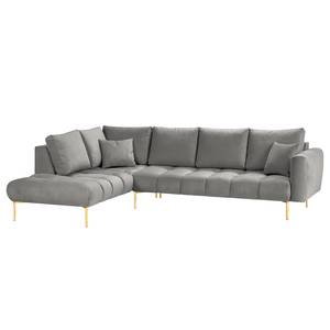 Ecksofa Joselis mit Ottomane Microfaser Faria: Grau - Ottomane davorstehend links