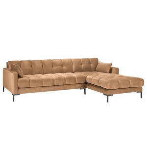 Ecksofa Costellio mit Ottomane Samt Blonda: Cappuccino - Longchair davorstehend rechts